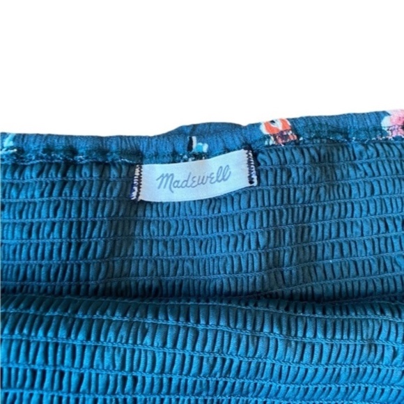 Madewell Smocked Off The Shoulder Cropped Green Floral Top - Picture 6 of 7